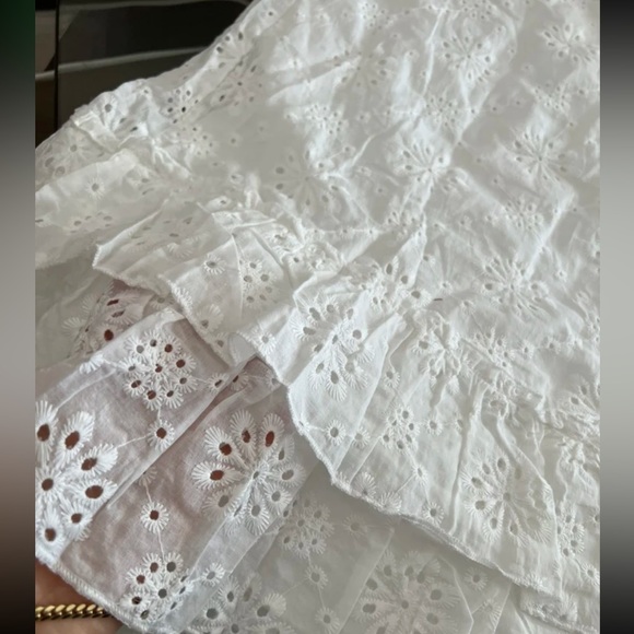 White Sheet Floral Lace Eyelet Embroidery Ruffle Hem Halter Neck Dress Boho - Picture 6 of 7